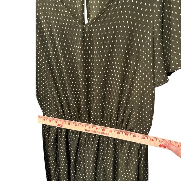 NEW! Roolee M Polka Dot Jumpsuit $99 Wide Leg Cropped V Neck Olive Green White - Picture 8 of 10